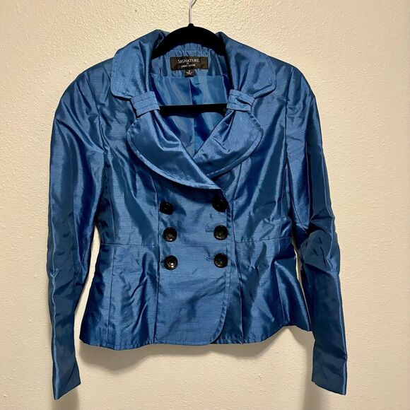 Signature by‎ Larry Levine Size 4 Double Breasted Blazer Jacket Blue Lined - Picture 1 of 5